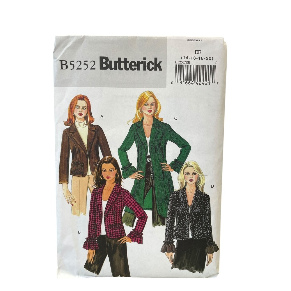 Butterick Jacket Sewing Pattern Misses Petite Size 14-20 B5252 Lined Ruffle Trim